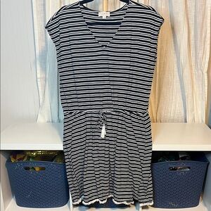 Loft Navy and White Striped Dress, Size L